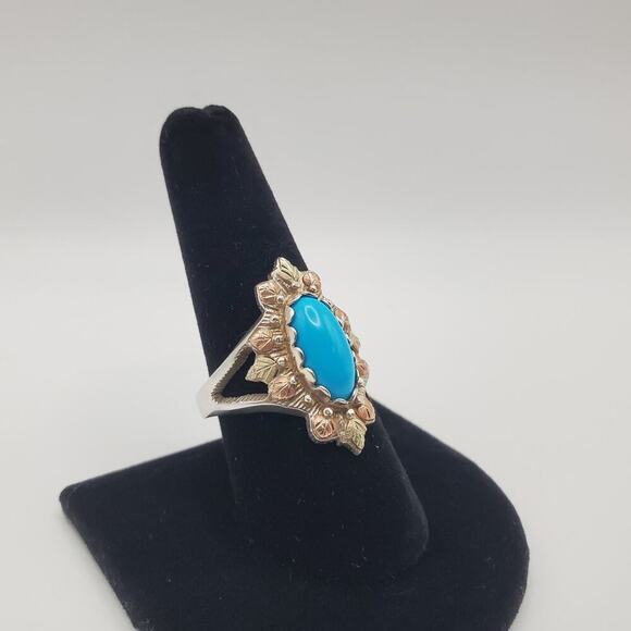 Sterling Silver & 12k Black Hills Gold CCO Oval Turquoise Ring Size 9 - Picture 1 of 12